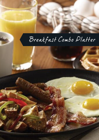 Breakfast Combo Platter with waffle, eggs, sausage, and bacon