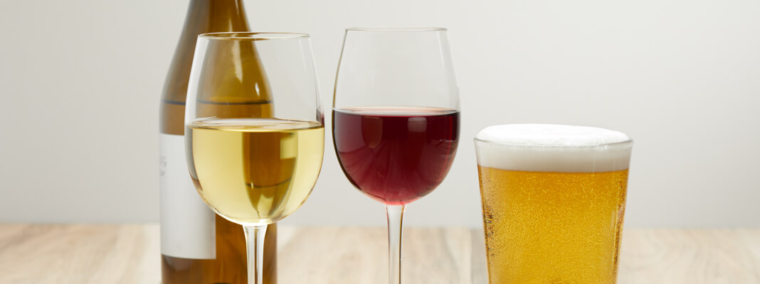 White wine, red wine, and beer
