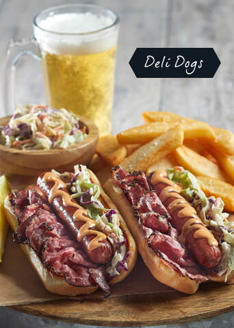 Deli Dogs with fries and beer