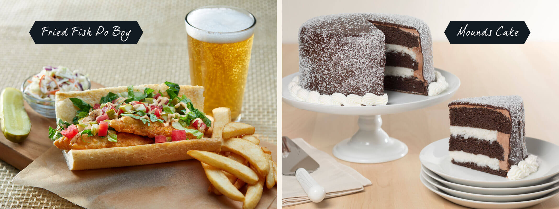 Pictured: Fried Fish Po Boy and Mounds Cake