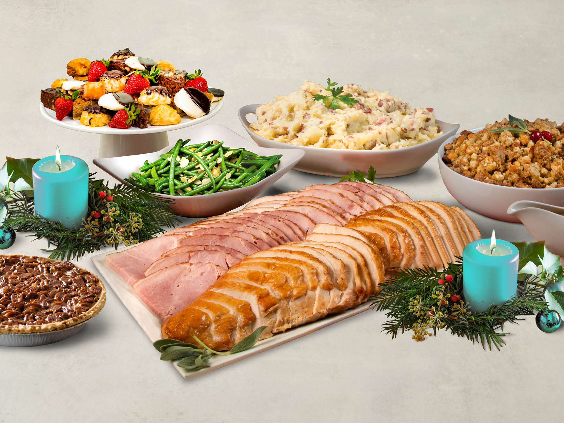 A spread of TooJay's Holiday dishes